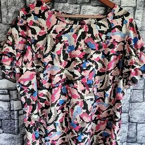 Lane Bryant Plus Size 18 Ruffle Short Sleeve Top Multicolor